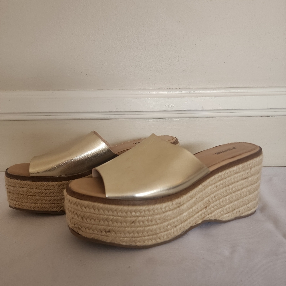 Justfab Cork Wedge Slide Gold Size 9 - Picture 4 of 8